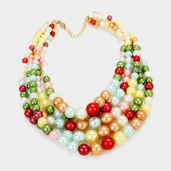 Pearl (faux) 5 Strand Multi-Colored Necklace & Earring Set by core - Picture 2 of 8